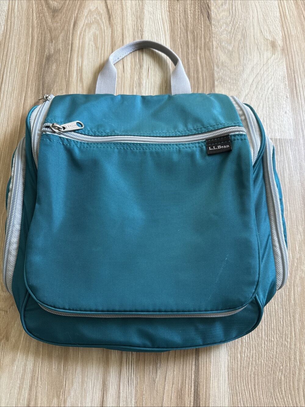 L.L. Bean Travel Toiletry Bag Hanging Organizer with Hook Turquoise Hiking Camp